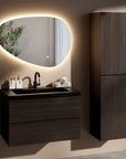 Meuble de salle de bain Sova - 80 cm - Bois de noyer - Lavabo Blanc Noir - Précommander