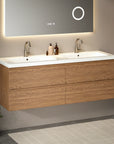 Meuble de salle de bain Arato - 140 cm - Chêne chaud - Lavabo Blanc - Précommander