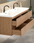 Meuble de salle de bain Arato - 140 cm - Chêne chaud - Lavabo Blanc - Précommander
