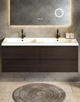Meuble de salle de bain Arato - 140 cm - Bois noyer - Vasque blanche - Précommander