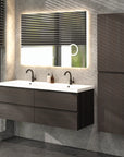 Meuble de salle de bain Arato - 140 cm - Bois noyer - Vasque blanche - Précommander