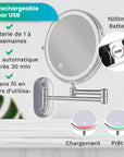 Miroir de maquillage - Rechargeable - Chrome - Grossissement 1-5x