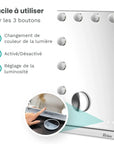Miroir Hollywood - Enceintes Bluetooth 58x48cm - Blanc