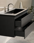 Meuble de salle de bain Sena - 100 cm - Chêne Noir - Lavabo Noir - Précommander