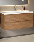 Meuble de salle de bain Sena - 100 cm - Chêne Chaud - Lavabo Blanc