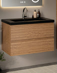 Meuble de salle de bain Sova - 80 cm - Chêne Chaud - Lavabo Noir