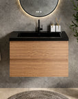 Meuble de salle de bain Sova - 80 cm - Chêne Chaud - Lavabo Noir