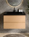 Meuble de salle de bain Sova - 80 cm - Chêne Clair - Lavabo Noir