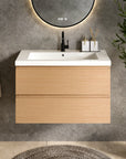 Meuble de salle de bain Sova - 80 cm - Chêne Clair - Lavabo Blanc