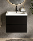 Meuble de salle de bain Karo - 60 cm - Noir Mat - Lavabo Blanc - Précommander