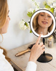 Miroir de maquillage - Hauteur réglable - Noir - Grossissement 1-10x