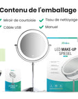 Miroir de maquillage - Hauteur réglable - Chrome - Grossissement 1-10x