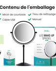 Miroir de maquillage - Hauteur réglable - Noir - Grossissement 1-10x