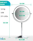 Miroir de maquillage - Hauteur réglable - Chrome - Grossissement 1-10x