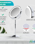 Miroir de maquillage - Hauteur réglable - Chrome - Grossissement 1-10x