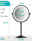 Miroir de maquillage - Hauteur réglable - Noir - Grossissement 1-10x