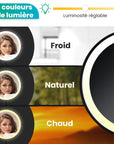 Miroir de maquillage - Hauteur réglable - Noir - Grossissement 1-10x