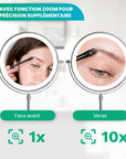 Miroir de maquillage - Hauteur réglable - Chrome - Grossissement 1-10x