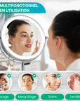 Miroir de maquillage - Hauteur réglable - Chrome - Grossissement 1-10x