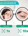 Miroir de maquillage - Hauteur réglable - Noir - Grossissement 1-10x