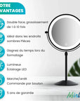 Miroir de maquillage - Hauteur réglable - Noir - Grossissement 1-10x