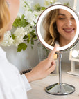Miroir de maquillage - Hauteur réglable - Chrome - Grossissement 1-10x