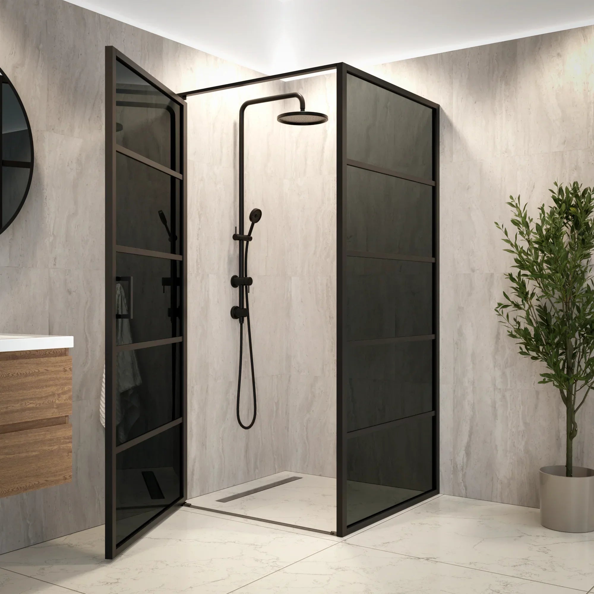 Paroi de douche Oris - 90 x 200 - Verre noir - Noir
