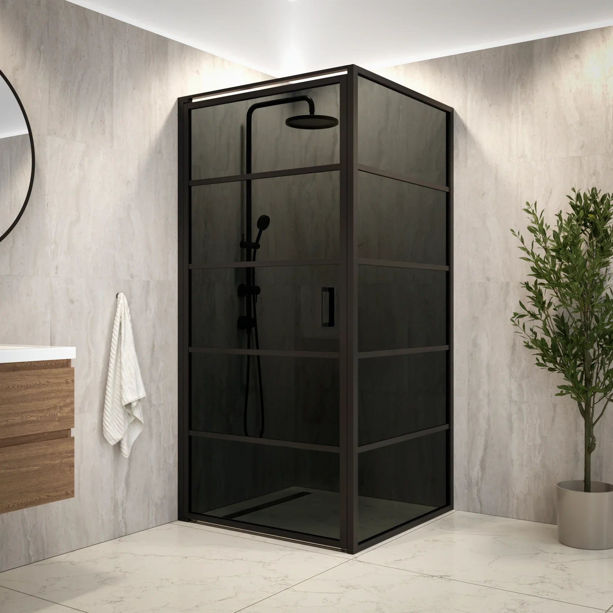 Paroi de douche Oris - 90 x 200 - Verre noir - Noir
