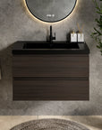 Meuble de salle de bain Sova - 80 cm - Bois de noyer - Lavabo Blanc Noir - Précommander