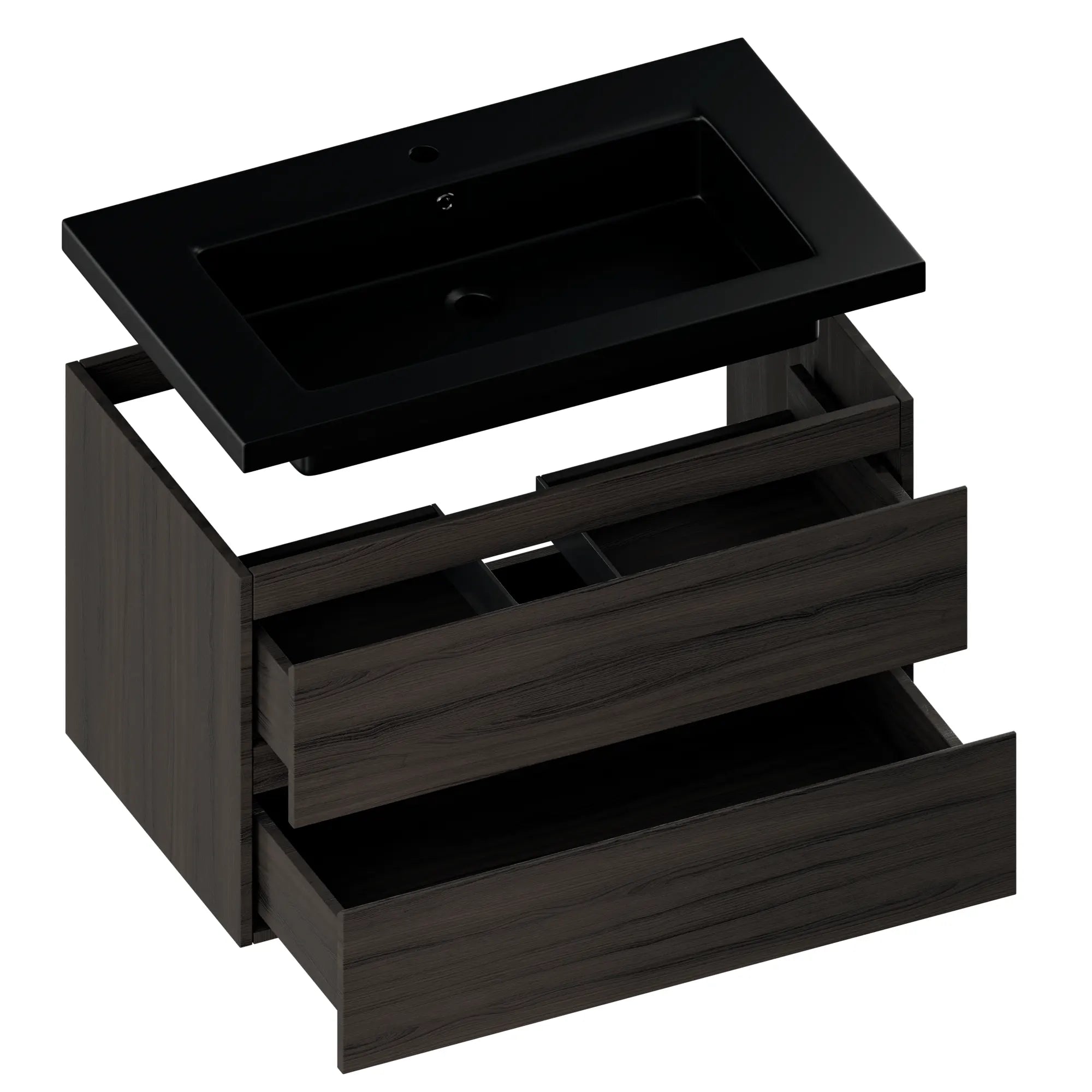 Meuble de salle de bain Sova - 80 cm - Bois de noyer - Lavabo Blanc Noir - Précommander