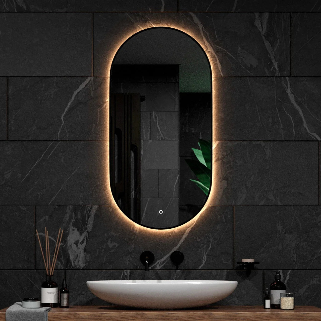 Miroir de salle de bains - 100x50cm Ovale - Cadre noir - Précommander
