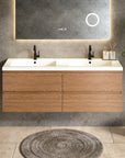 Meuble de salle de bain Arato - 140 cm - Chêne chaud - Lavabo Blanc - Précommander