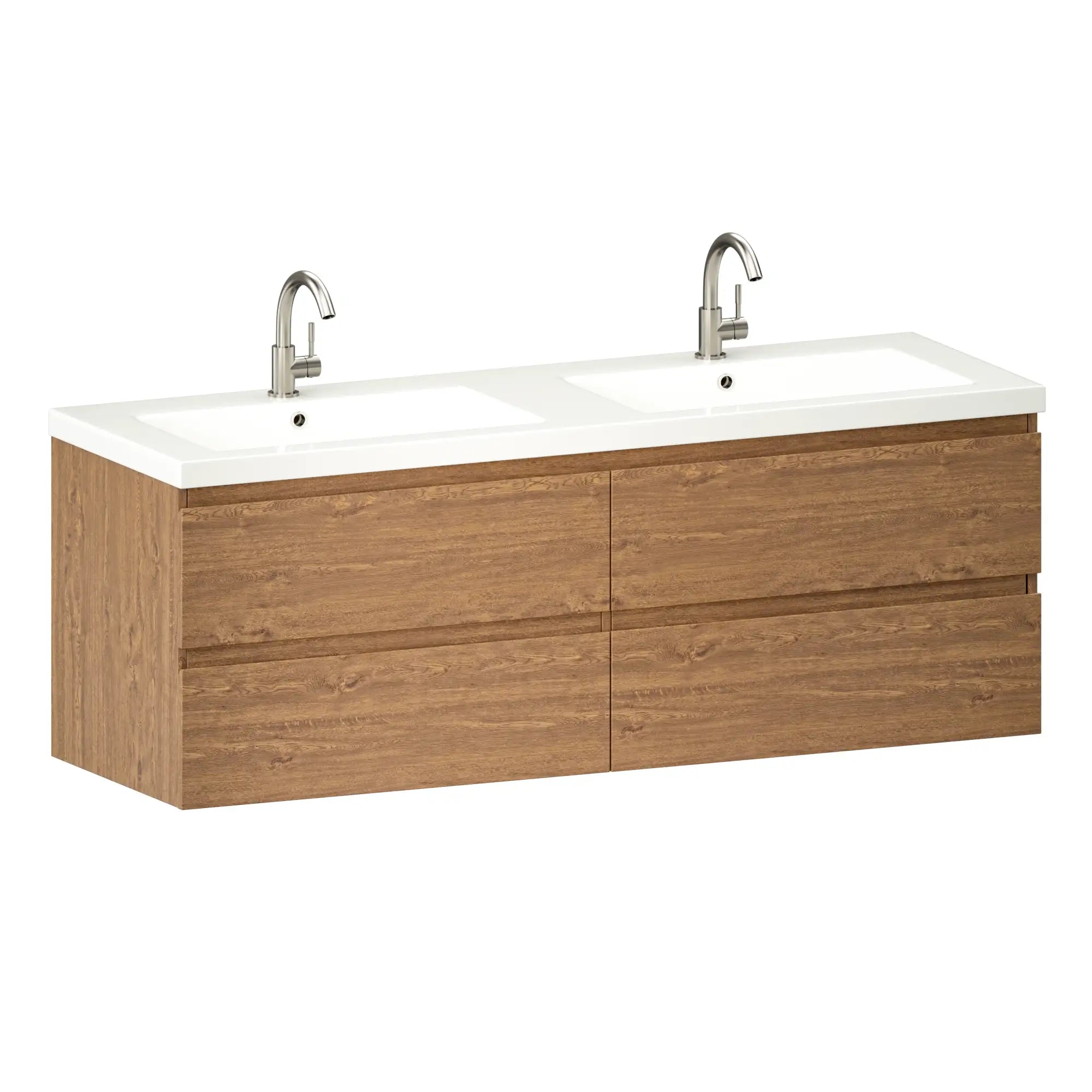Meuble de salle de bain Arato - 140 cm - Chêne chaud - Lavabo Blanc - Précommander