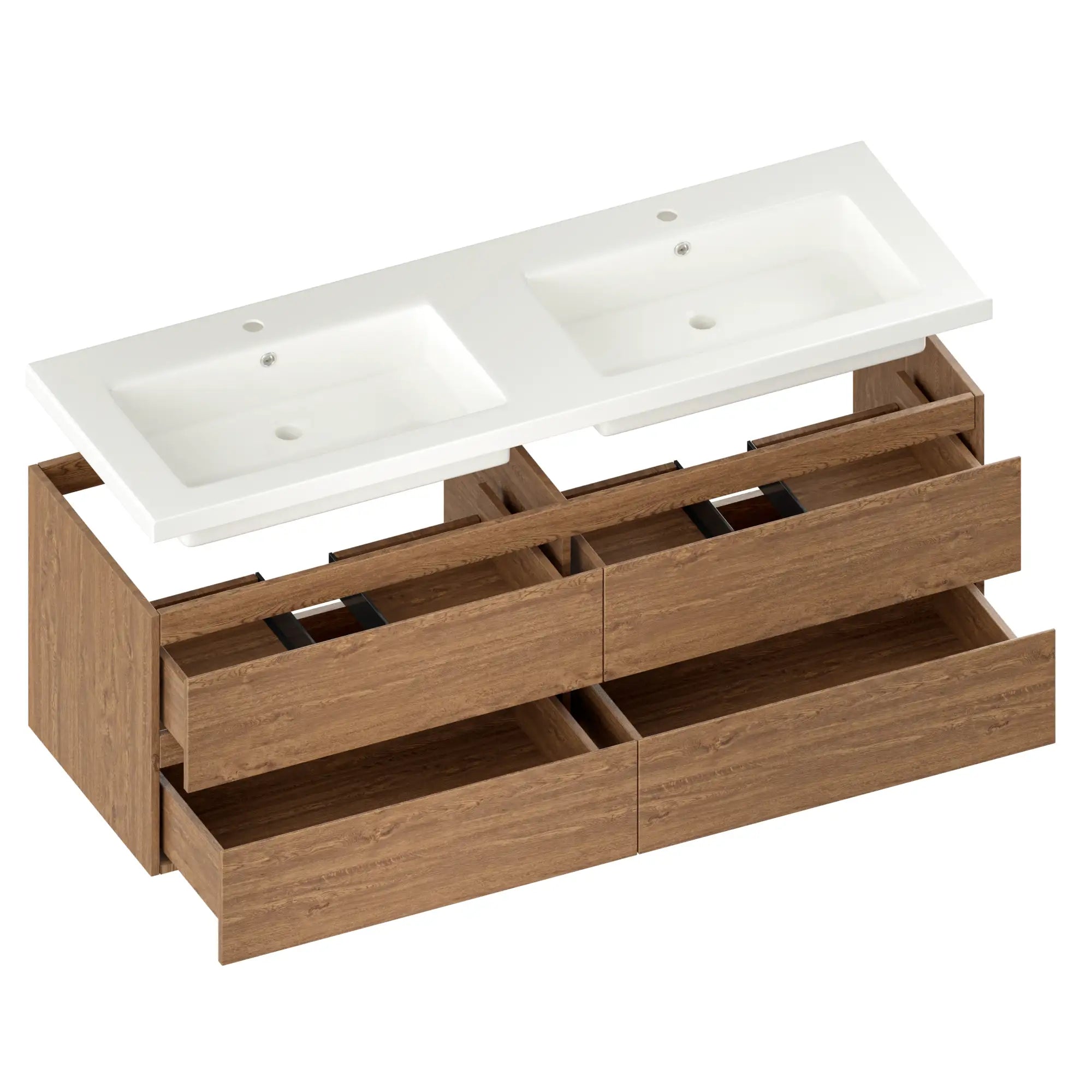 Meuble de salle de bain Arato - 140 cm - Chêne chaud - Lavabo Blanc - Précommander