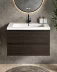 Meuble de salle de bain Sova - 80cm - Bois de noyer - Lavabo Blanc - Précommander