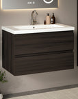 Meuble de salle de bain Sova - 80cm - Bois de noyer - Lavabo Blanc - Précommander