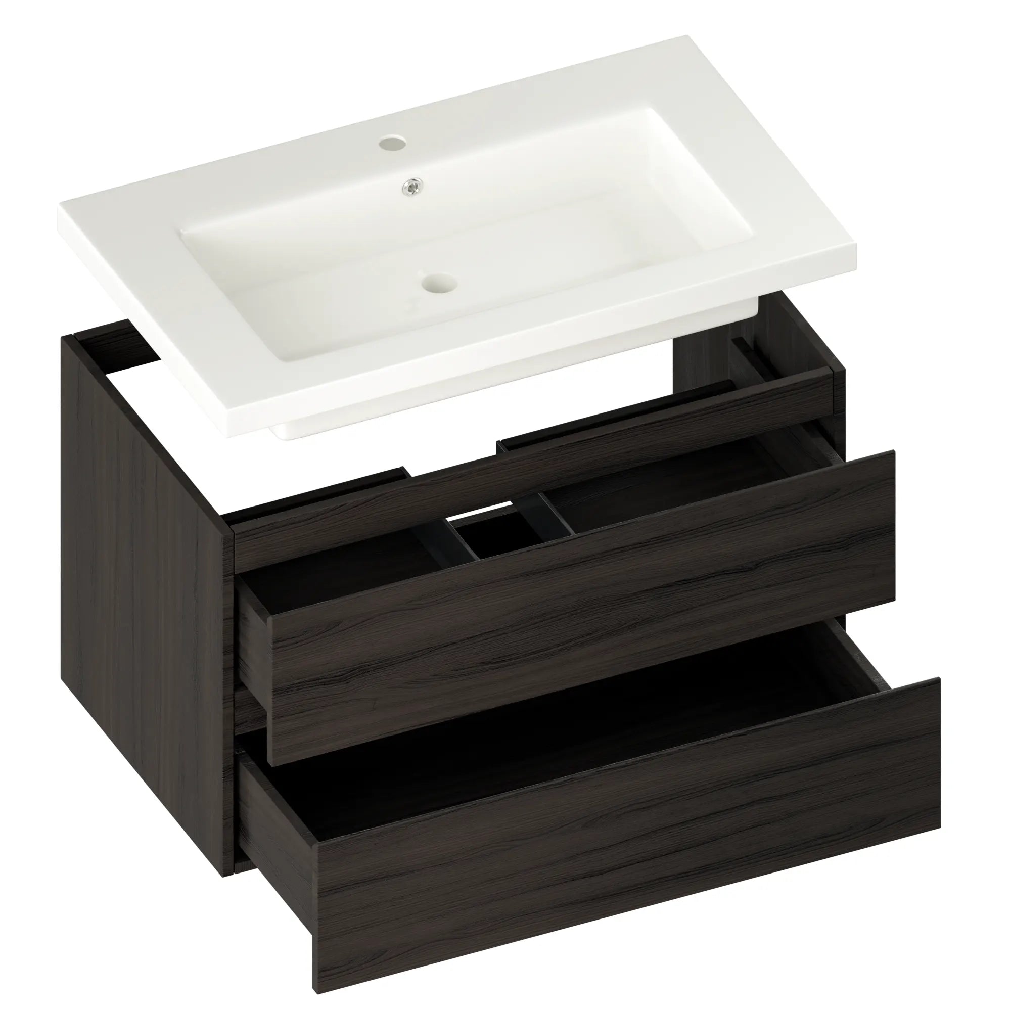 Meuble de salle de bain Sova - 80cm - Bois de noyer - Lavabo Blanc - Précommander