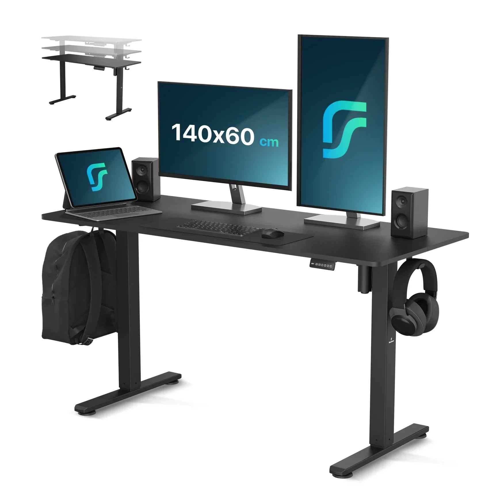 Bureau assis debout Flowsense - Bureau électrique réglable - 140 x 60 cm