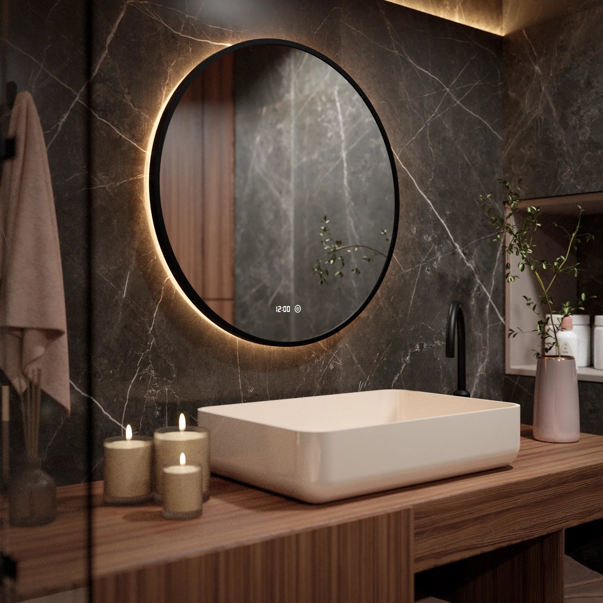Miroir de salle de bain - 100cm - Cadre noir - Précommander