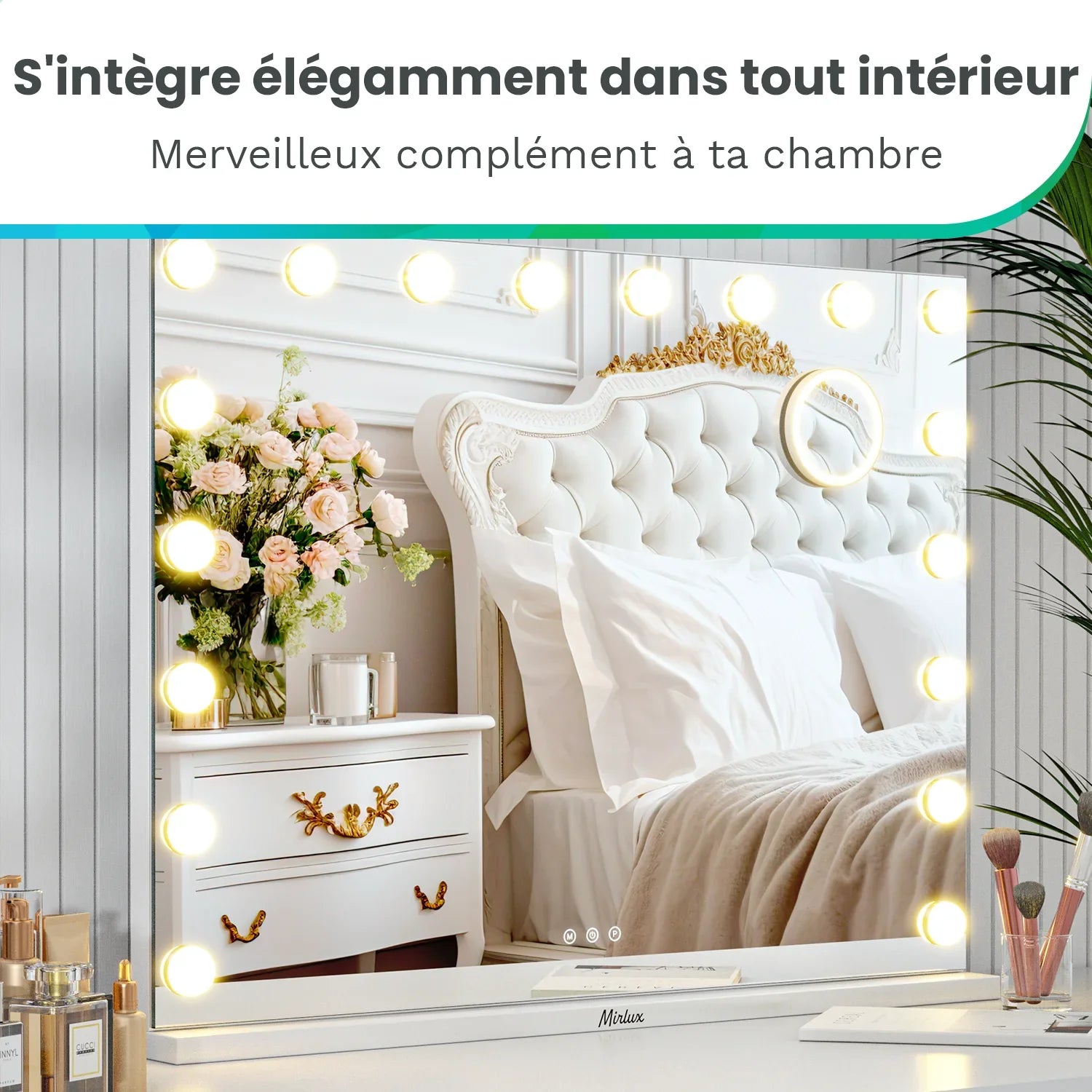 Miroir Hollywood - Enceintes Bluetooth - 80x60cm - Blanc