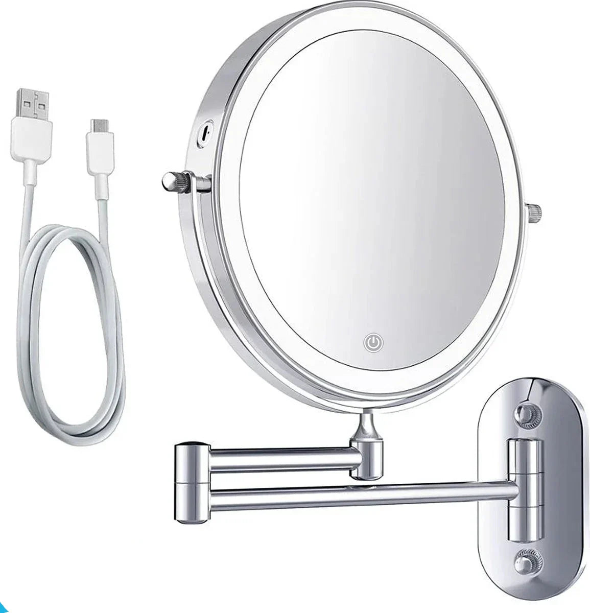Miroir de maquillage - Rechargeable - Chrome - Grossissement 1-10x