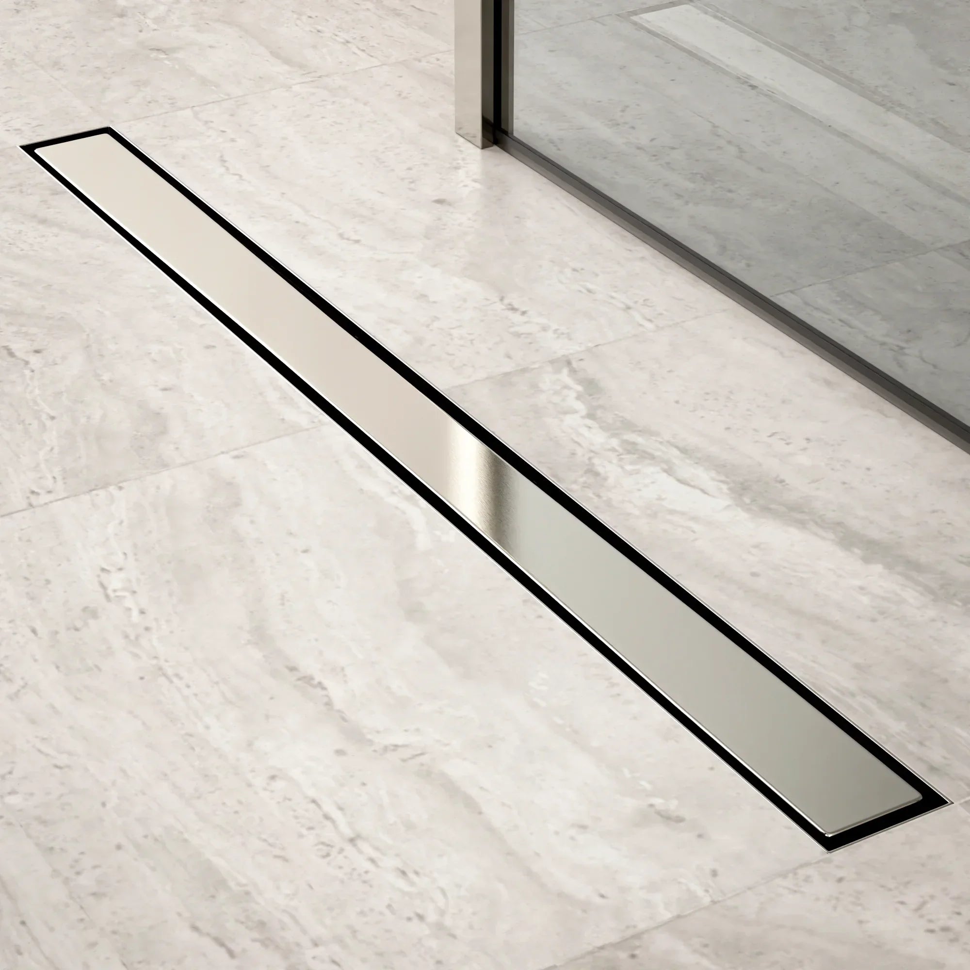 Caniveau de douche – 90 cm – Grille à carreaux – Acier inoxydable – avec bride