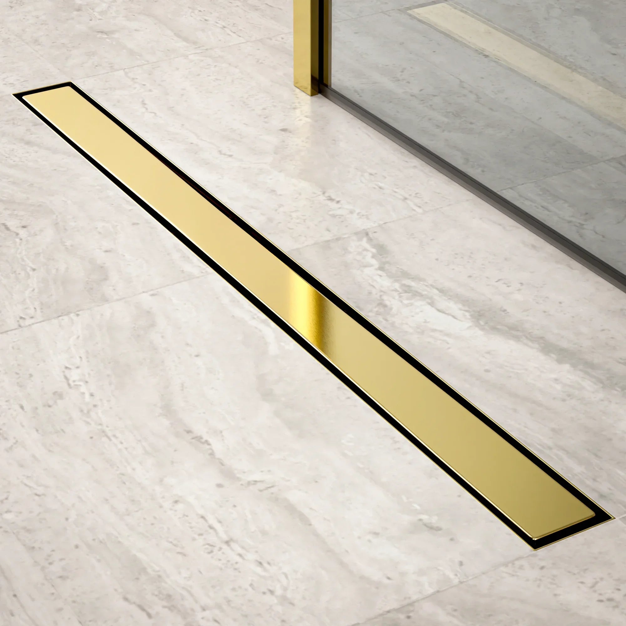 Caniveau de douche – 90 cm – Or – Grille à carreaux – Acier inoxydable – avec bride