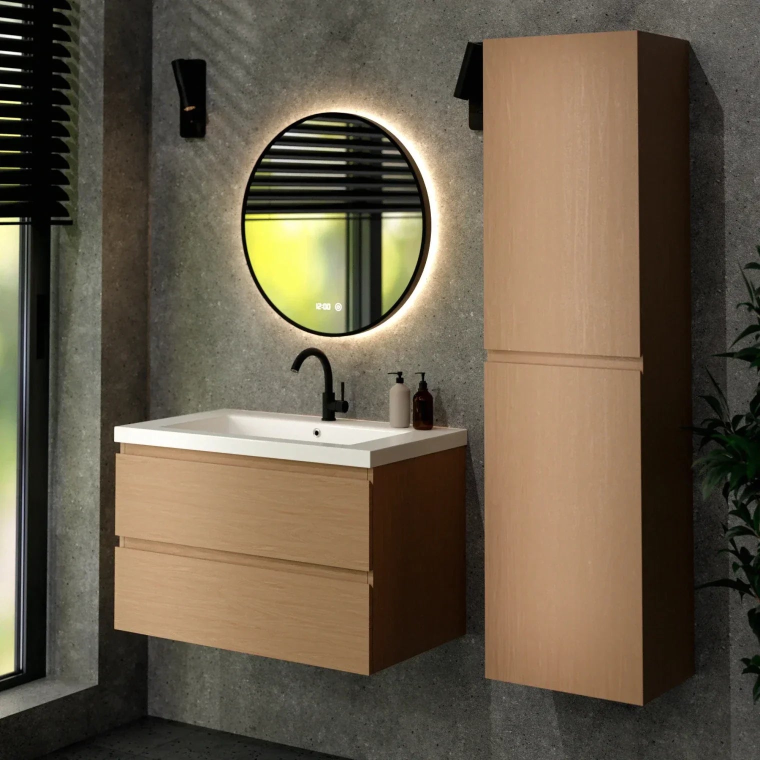 Ensemble meuble vasque Amara – 80 cm – Chêne Clair – Lavabo Blanc