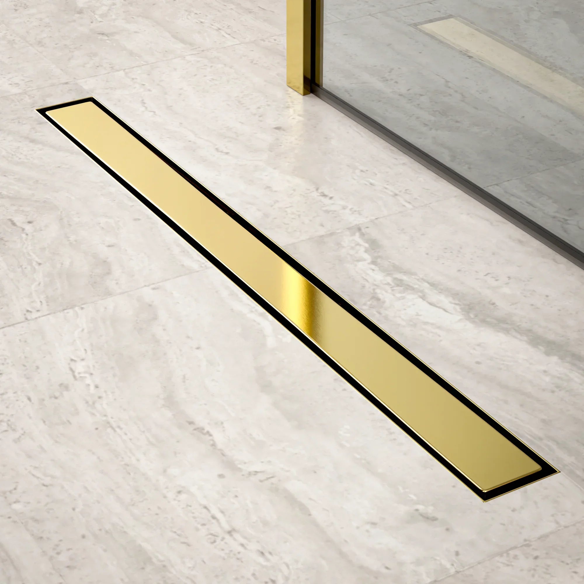 Caniveau de douche – 80 cm – Or – Grille à carreaux – Acier inoxydable – avec bride