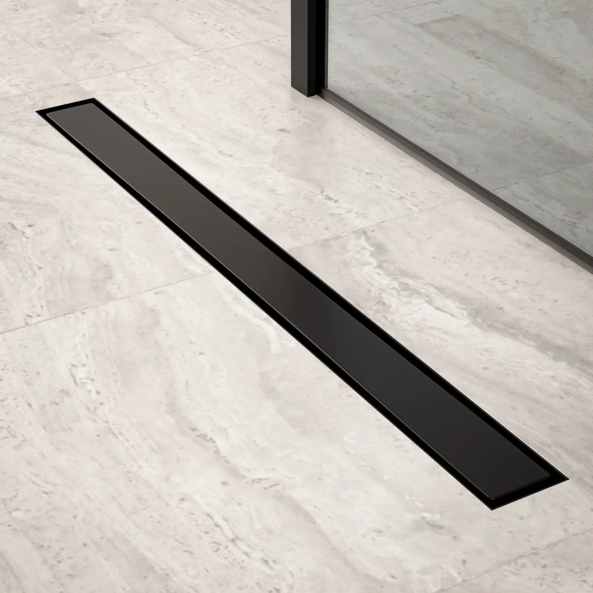 Caniveau de douche – 80 cm – Noir mat – Grille à carreaux – Acier inoxydable – avec bride