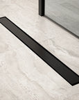 Caniveau de douche – 80 cm – Noir mat – Grille à carreaux – Acier inoxydable – avec bride
