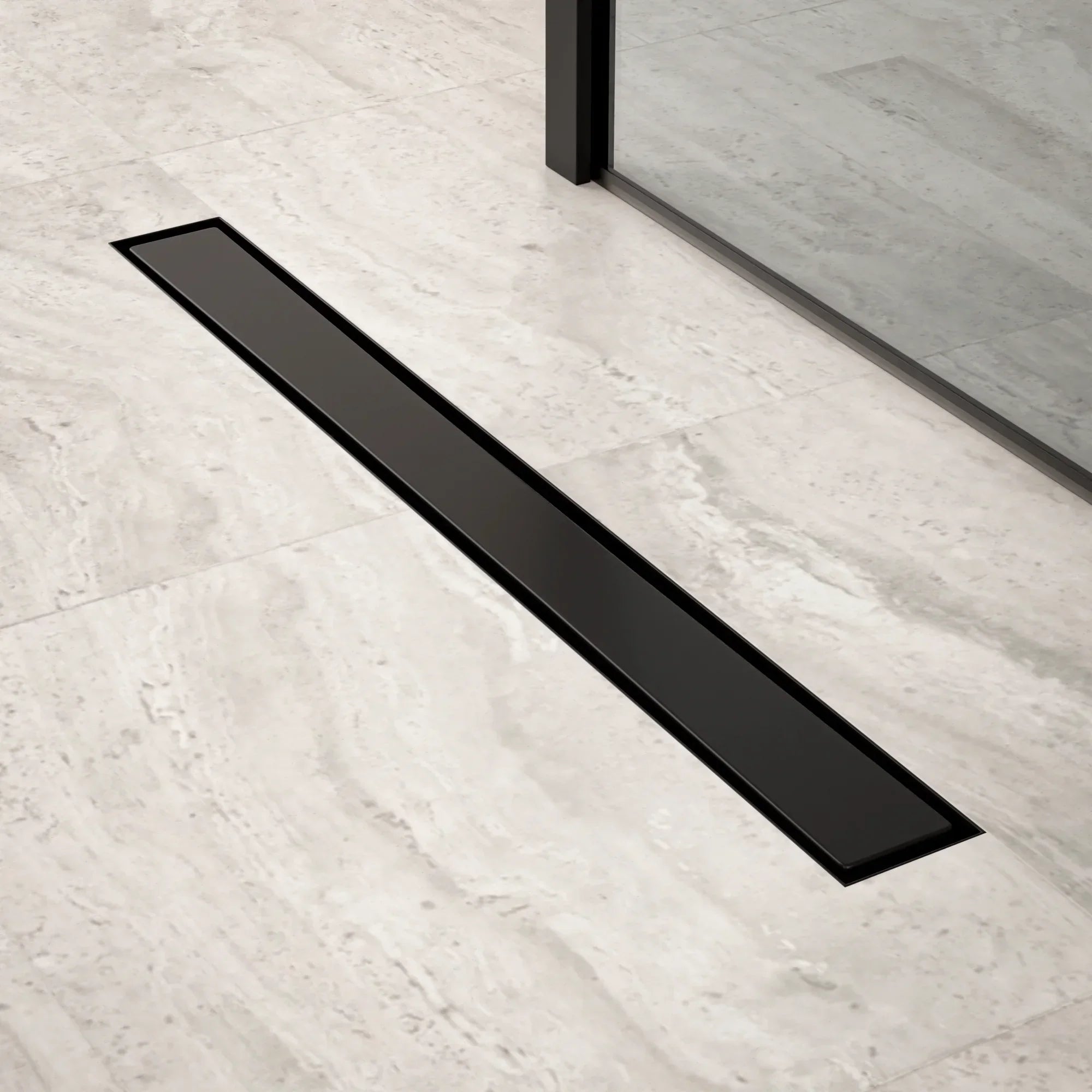 Caniveau de douche – 70 cm – Noir mat – Grille à carreaux – Acier inoxydable – avec bride