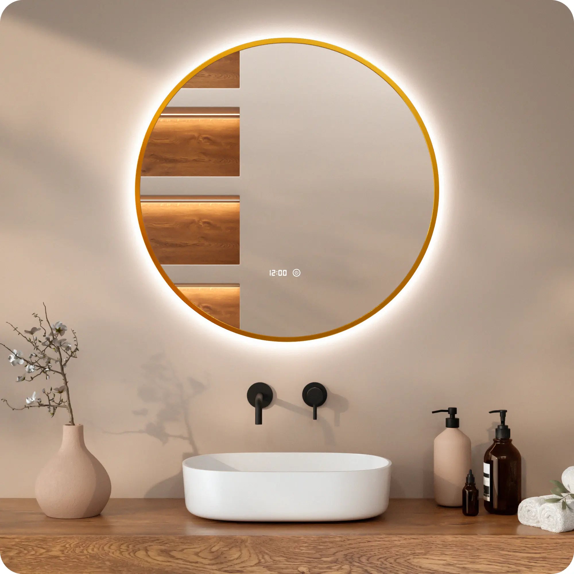 Miroir de salle de bains - 80 cm - Cadre Doré - Précommander