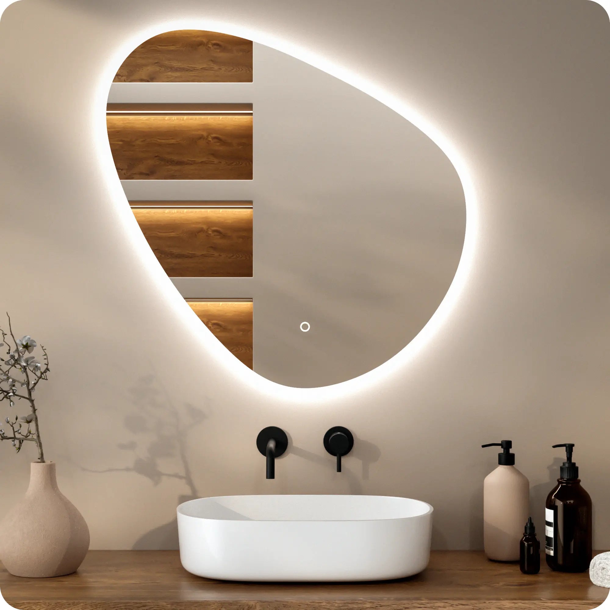 Miroir de salle de bain - 80x80cm Asymétrique - Sans cadre - Précommander